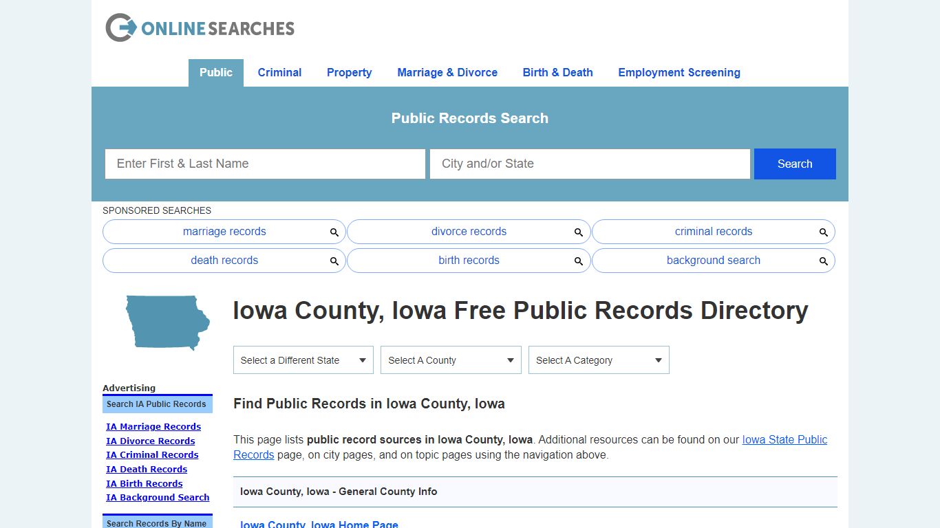 Iowa County, Iowa Free Public Records Directory - OnlineSearches.com